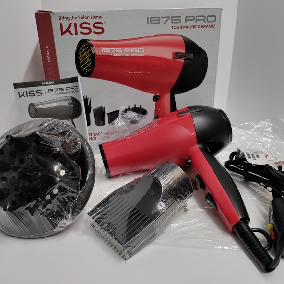 Kiss 1875 Pro Tourmaline Ceramic Hair Blow Dryer - Model KBDO1WM054 Red/Black. - Picture 2 of 4